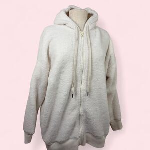Aerie Sherpa Zip Up Long Hoodie w hoodie strings
